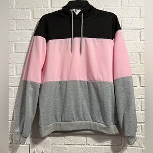 Colorblock Hoodie - Black, Pink, and Gray